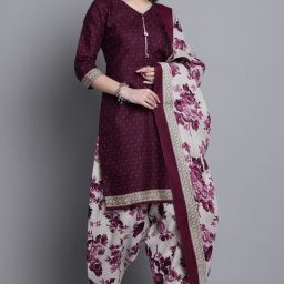 Cotton Blend Printed Readymade Salwar Suit Ready to Wear Printed Kurta, Patiala & Dupatta Set-picture-1