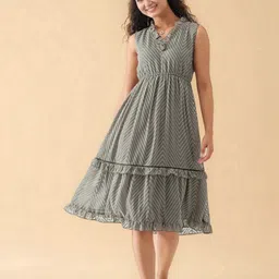 aask Women Fit and Flare Grey Midi/Calf Length Dress-picture-35