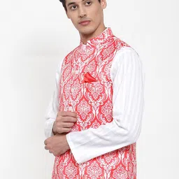 NEUDIS Men Red & White Printed Woven Nehru Jacket image 3