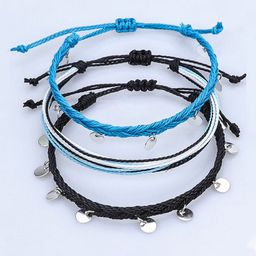 Yellow Chimes Set Of 3 Blue & Black Boho Coin Anklets image 3
