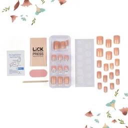 LICK 12 Pcs Beige French Manicure Artificial Reusable Press On Nails With Application Kit image 2