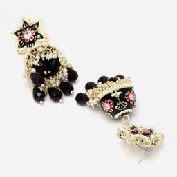 ZENEME Gold-Plated Dome Shaped Kundan Studded Jhumkas image 4