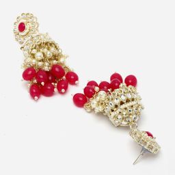 ZENEME Gold-Plated Dome Shaped Kundan Studded Jhumkas image 4