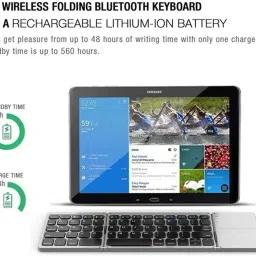 RuhZa Portable Wireless Bluetooth Folding Keyboard, Ultra Slim Pocket Size iOS, Android & Windows Tabs, Smartphones, with User Manual- Black Laptop Accessory image 2
