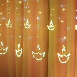 Quace Gold Toned & White Diya Curtain String Lights image 5