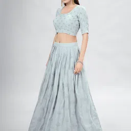 Fusionic Embroidered Thread Work Semi-Stitched Lehenga & Blouse With Dupatta image 3