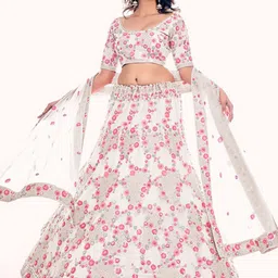 Fusionic Embroidered Net Semi-Stitched Lehenga & Unstitched Blouse With Dupatta image 3
