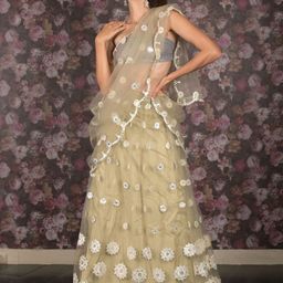 ODETTE Embroidered Sequinned Semi-Stitched Net Lehenga & Unstitched Blouse With Dupatta image 5