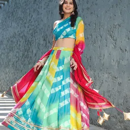 Thread & Button Printed Ready to Wear Lehenga Blouse With Dupatta image 3
