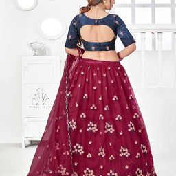 SHUBHKALA Embroidered Net Semi Stitched Lehenga & Unstitched Blouse With Dupatta image 2