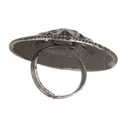 Sangria Silver-Plated Stone-Studded Oxidized Adjustable Finger Ring image 3