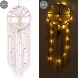 DreamCatcher Macrame With Light Wall Hanging Tree of Life Large for Home Bedroom Wood, Cotton Dream Catcher-1