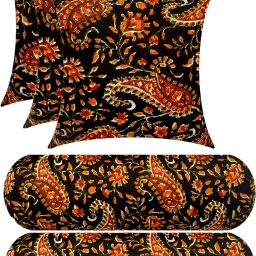 Combo Set Of 3 Cushion And 2 Microfibre Floral Bolster Pack of 5-image-55