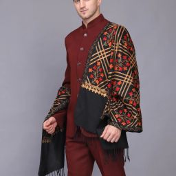 WEAVERS VILLA Acrylic, Wool Embroidered Men Shawl-image-29