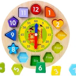 calyxia Wooden Shape Sorting Learning Clock for Kids Puzzle Toy for Number & Color shape-picture-0