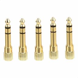 6.35MM Male to 3.5MM Female Stereo Audio Headphone Jack Adapter Converter (Pack of 5 Gold) Microphone-27
