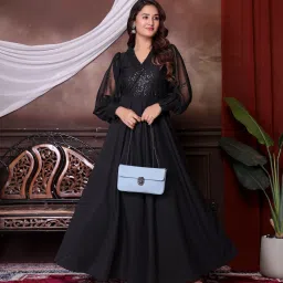 Solid Lycra Blend Stitched Flared/A-line Gown-image-13