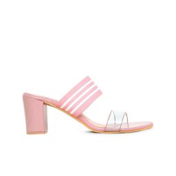 Action Striped Open Toe Block Heels image 2