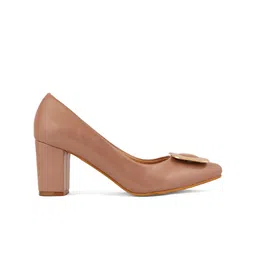 Rubeezz Peach-Coloured Embellished Synthetic Party Block Pumps image 3