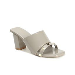 DressBerry Grey Embellished Open Toe Block Heels image 2