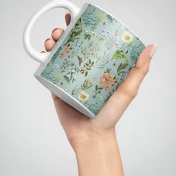 macmerise White & Green Floral Printed Ceramic Glossy Cups Set of Cups and Mugs image 3