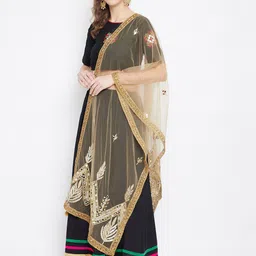 Clora Creation Gold-Coloured & Silver-Coloured Embroidered Dupatta with Mirror Work image 4