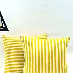 SLEEPY THREADS Yellow & White Set of 2 Striped Square Cushion Covers image 2