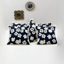 SLEEPY THREADS Blue & White Set of 5 Floral Square Cushion Covers image 2