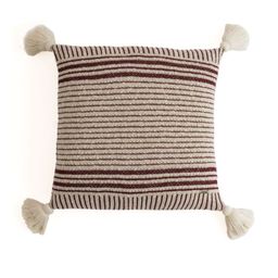 Pluchi Maroon & White Striped Square Pure Cotton Knitted Cushion Cover-27