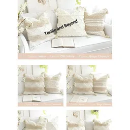 Textile and Beyond Off White 5 Pieces Square Cushion Covers image 3