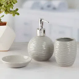 Kookee Grey 3 piece Abstract Ceramic Bath Accessories Set image 3