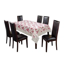 Kuber Industries Cream-Coloured & Pink Printed 6-Seater Rectangular Table Cover image 5
