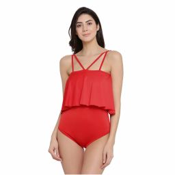 Clovia Padded Frilled Monokini In Red-image-8
