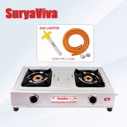 SUPER 2B SS(Hose Pipe + Lighter) Gas (silver) Stainless Steel Manual Gas Stove-17