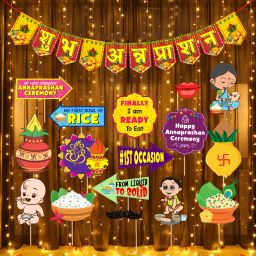 Rice Ceremony Decorations Kit- Banner,Photo Booth Prop & Rice Light (Pack of 18)-13