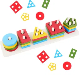 Wooden 5 Shape Sorter Geometrical Building Blocks Kids Educational Learning Toys-image-30