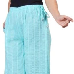 Women Regular Fit Light Blue Cotton Blend Trousers-image-87