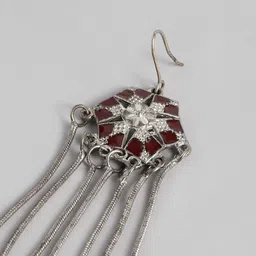 Sangria Oxidised & Enamelled Artificial Beaded Geometric Drop Earrings image 3