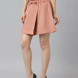 am ma Woman Pink Solid Above Knee Length Wrap Up Skirt image 5