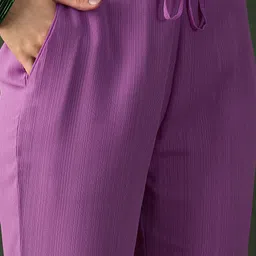 Sangria Lavender Printed Notch Neck Georgette A-Line Kurta With Trouser & Dupatta Set image 3