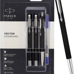 Vector Standard Triple Black Body Color (Fountain Pen+Roller Ball Pen+Ball Pen) Pen Gift Set-28