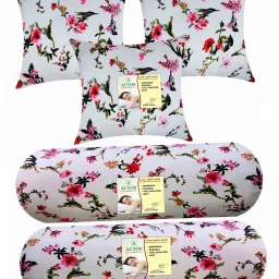 Combo Set Of 3 Cushion And 2 Microfibre Floral Bolster Pack of 5-image-80