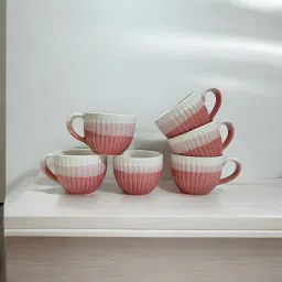 Pack of 6 Ceramic Pink & White Tea/Coffee Cup Set - 130 ML Each-10