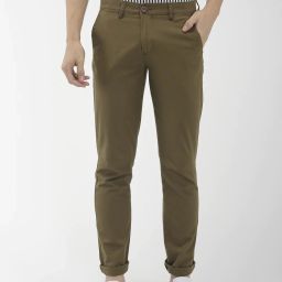 Men Slim Fit Grey Cotton Blend Trousers-image-5