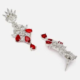 ZENEME Rhodium-Plated American Diamond studded Spiked Shaped Drop Earrings image 2