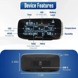 mxrady Air Quality Meter 10In1 With WIFI Detects CO2,PM2.5/PM10,HCHO,TVOC,temp,humidity Air Quality Meter image 3
