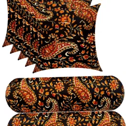 Combo Set of 2 Bolster And 5 Microfibre Floral Cushion Pack of 7-image-106
