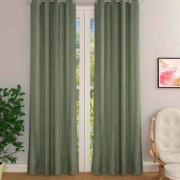the conversion Green Solid Jute 8 Ft Light Filtering Eyelet Door Curtains (Set of 2)-picture-19