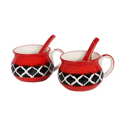 CDI Red & Black Set of 2 Printed Ceramic Soup Mugs And Spoons image 5