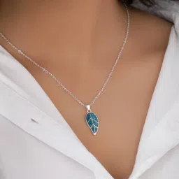Silver Mystic Blue Leaf Pendant |Lifetime Plating| Silver Sterling Silver Pendant-19